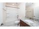 Beautiful bathroom featuring shower and tub combination with granite countertop at 518 Parlier Dr # 82, Apex, NC 27523