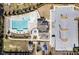 Overhead view of a community pool area, with play ground and a parking lot at 518 Parlier Dr # 82, Apex, NC 27523