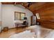Bedroom with wood ceiling, hardwood floors, and a desk at 735 Jordan Hills Loop, Chapel Hill, NC 27517