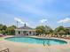 Community pool with shaded gazebo and ample seating, perfect for relaxation and recreation on a sunny day at 804 Cambridge Hall Loop, Apex, NC 27539