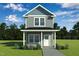 Charming two-story home with gray siding, white trim, covered porch, and beautiful landscaping at 136 Ambergate Ct, Rocky Mount, NC 27804