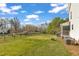 Large backyard showing a grassy lawn and covered porch area at 154 Ashton Ln, Angier, NC 27501