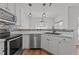 Updated kitchen featuring stainless steel appliances, white cabinets, and a modern backsplash at 3509 Archdale Dr, Raleigh, NC 27614