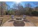 Charming backyard with a stone fire pit surrounded by comfortable seating at 3708 Tansley St, Wake Forest, NC 27587