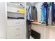 Well-organized walk-in closet with ample shelving and drawer space to neatly store clothing and accessories at 3708 Tansley St, Wake Forest, NC 27587