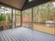View from screened porch of lush backyard with a pool at 45 Carriden Dr, Youngsville, NC 27596