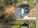 Aerial view of a house with a gray roof, surrounded by landscaped yards and mature trees at 1318 Ivy Ln, Raleigh, NC 27609