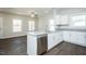 Charming kitchen boasts white cabinets, stainless steel appliances, and beautiful granite countertops at 133 Ambergate Ct, Rocky Mount, NC 27804