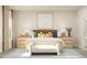 Beautiful bedroom with large windows, stylish decor, and a cozy bench at 1573 Goldfinch Perch Ln, Knightdale, NC 27545