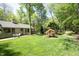 A spacious backyard with an expansive lawn, mature trees, and tasteful landscaping at 21 Wedgewood Rd, Chapel Hill, NC 27514
