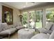 Cozy sunroom with comfortable seating and a view of the backyard patio at 21 Wedgewood Rd, Chapel Hill, NC 27514