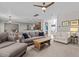 Spacious living room with comfortable seating, a ceiling fan, and an open floor plan at 2220 Rainy Lake St, Wake Forest, NC 27587