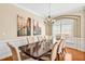 Formal dining room featuring dark wood table and decorative chandelier for elegant dining at 4 Teahouse Ct, Durham, NC 27707