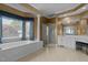 Luxurious bathroom with large tub, walk-in shower, and double vanity at 1055 Tilghman Rd, Dunn, NC 28334