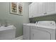 Laundry room complete with modern washer, dryer, sink, and storage at 1055 Tilghman Rd, Dunn, NC 28334