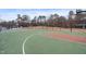 A fenced outdoor basketball court featuring a green playing surface and basketball hoop, providing an athletic space for residents at 133 Mohawk Dr, Louisburg, NC 27549