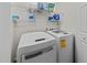 Convenient laundry room with modern washer and dryer, shelving, and ample storage space at 2245 Ventana Ln, Raleigh, NC 27604