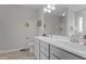 Bright bathroom with double vanity sinks, a large mirror, and a separate shower at 240 Northview Dr, Middlesex, NC 27557