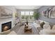 Bright living room with fireplace, large windows, neutral color palette, and comfortable seating at 3001 Valleystone Dr, Cary, NC 27519