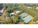 Overhead shot displaying lush green foliage with a pool and multiple tennis courts at 306 Lochside Dr, Cary, NC 27518