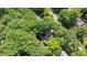 Lush aerial view of a wooded property, showcasing a home nestled among mature trees at 306 Lochside Dr, Cary, NC 27518