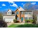 Charming two-story home with a brick facade, complemented by teal shutters and a well-manicured lawn at 3308 Forest Mill Cir, Raleigh, NC 27616