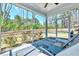 Relaxing screened-in porch with comfortable seating and a view of the lush backyard and greenery at 3417 Mission Olive Pl, New Hill, NC 27562