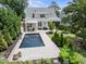 Aerial view of the backyard with a pool, patio, and lush landscaping at 5811 Shawood Dr, Raleigh, NC 27609