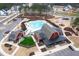 A high angle view of the pool, play, and entertainment areas at 83 Inspiration Way, Fuquay Varina, NC 27526
