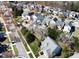 A stunning aerial view displays a neighborhood with tree-lined streets, houses, and a well-planned community at 10836 Connally Ln, Raleigh, NC 27614