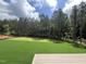 Backyard image showcasing a verdant lawn, mature trees, and a section of wooden deck at 170 Cherry Bark Dr, Youngsville, NC 27596