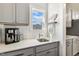 Kitchen nook with quartz counters, gray cabinets and stainless sink at 190 Salem Village Dr, Fuquay Varina, NC 27526