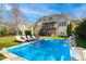 Inviting backyard with a sparkling pool, lounge chairs, and a screened porch at 2613 Forest Lake Ct, Wake Forest, NC 27587