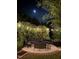 Beautiful patio with lovely outdoor seating, plants and string lights under a full moon at 300 Lakeside Dr, Garner, NC 27529