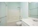 Bathroom with tub and shower combination and neutral colors at 335 Bridgegate Dr, Cary, NC 27519