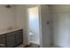 New bathroom features a shower, vanity, and toilet area at 4013 Kingcraig Ln, Zebulon, NC 27597