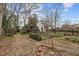 Exterior shot of backyard with patio and garden, surrounded by mature landscaping at 529 Hillcrest Ave, Burlington, NC 27215