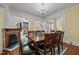 Spacious dining room featuring a fireplace, large table, and seamless transition to the kitchen at 529 Hillcrest Ave, Burlington, NC 27215