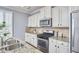 Bright kitchen showcasing stainless steel appliances, granite countertops, and elegant white cabinetry at 590 Grand Central Sta, Apex, NC 27502