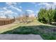 Backyard with small trees, grass, and a wooden fence at 627 Hastings Rd, Mebane, NC 27302