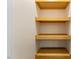 Empty closet with wooden shelves, perfect for storage and organization at 901 Emory Ln, Raleigh, NC 27609