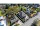 Overhead shot of a well-kept home with manicured hedges, mature trees, and a detached garage at 2704 St Marys St, Raleigh, NC 27609