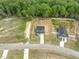 Overhead shot of houses with well-manicured lawns and surrounding trees at 303 Old Fashioned Way, Lillington, NC 27546