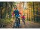 People enjoying mountain biking on a wooded trail in the fall at 4720 Cypress Tree Ln, Raleigh, NC 27612