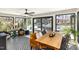 Cozy sunroom with tile floors, modern furniture, and large windows overlooking a pool and backyard at 509 Queensferry Rd, Cary, NC 27511