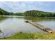 View of wooden dock extending into a calm lake surrounded by trees and sky at 529 Flanagan Rd, Henderson, NC 27537