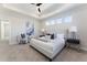 Bright main bedroom with a king-sized bed, large windows and ceiling fan, showcasing natural light at 604 Whistable Ave, Wake Forest, NC 27587