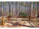 Wood deck with view of wooded backyard at 7917 Blaney Franks Rd, Apex, NC 27539