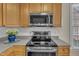 Close-up of the kitchen with stainless steel stove and microwave at 8704 Paddle Wheel Dr, Raleigh, NC 27615