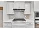 Close-up of a modern gas range with a stainless steel hood and white cabinetry at 9152 Dupree Meadow Dr # 12, Angier, NC 27501